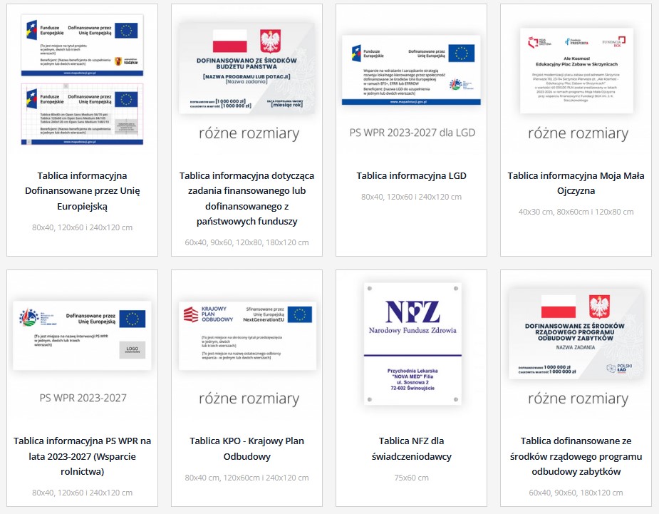 Tablice unijne rządowe z dofinansowania z Unii Europejskiej różne formatyłupkach