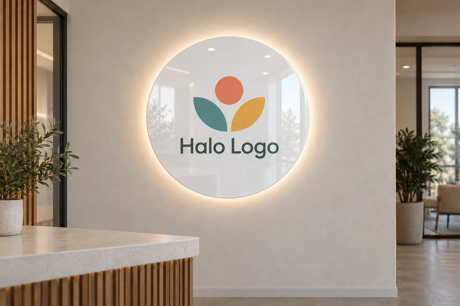 Okrągłe logo z efektem Halo LED