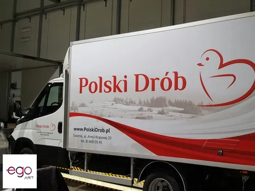 Oznakowanie kontenera Polski Drób z adresem internetowym