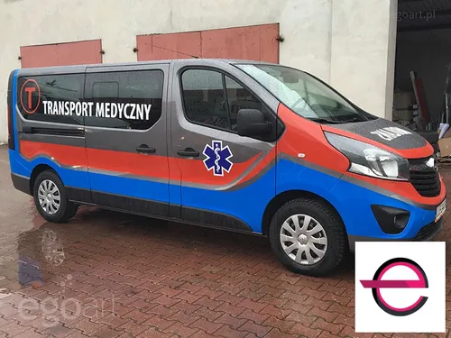Czerwono-niebieska grafika samochodu transportu medycznego