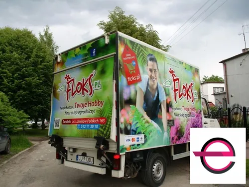 Grafika Floks na tyle i boku kontenera