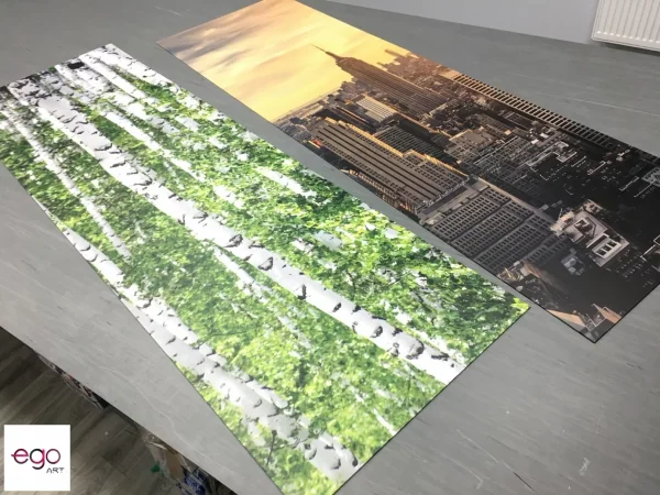 Dekoracyjne wydruki lasu i panoramy miasta na płytach