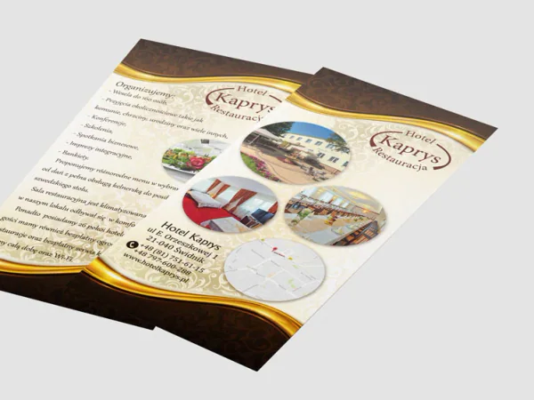 Ulotki restauracji i hotelu Kaprys