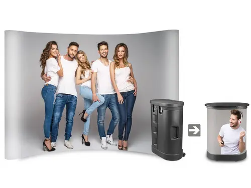 Ścianka z grafiką i dopasowanym nadrukiem na ladzie