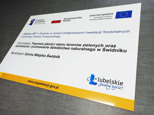 Tablica Funduszy Europejskich wykonana z dibondu